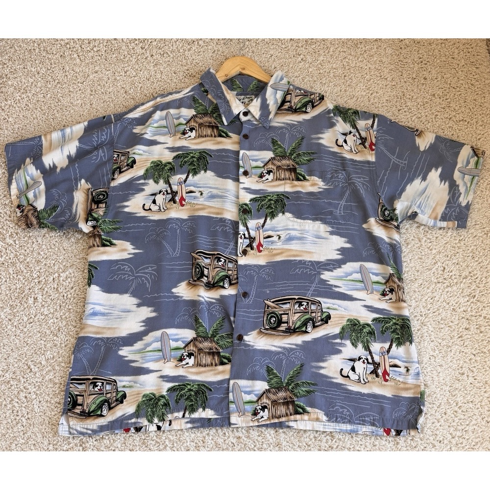 Big Dogs Button Up Shirt Mens 3X Blue Tropical Beach Rayon Excellent Hawaiian